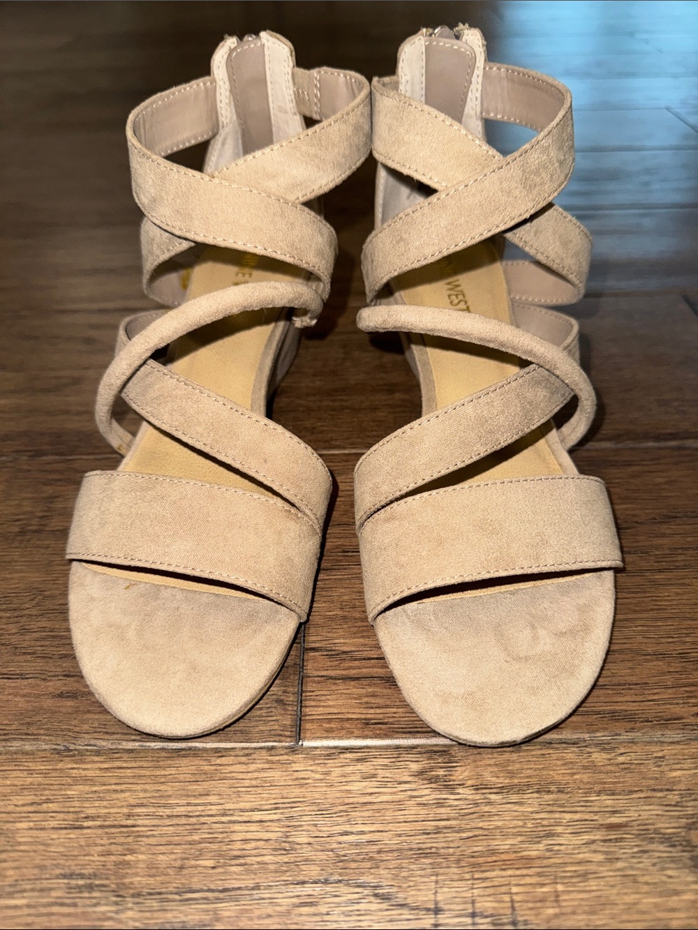 Nine West Tan Strappy Crisscross Sandals